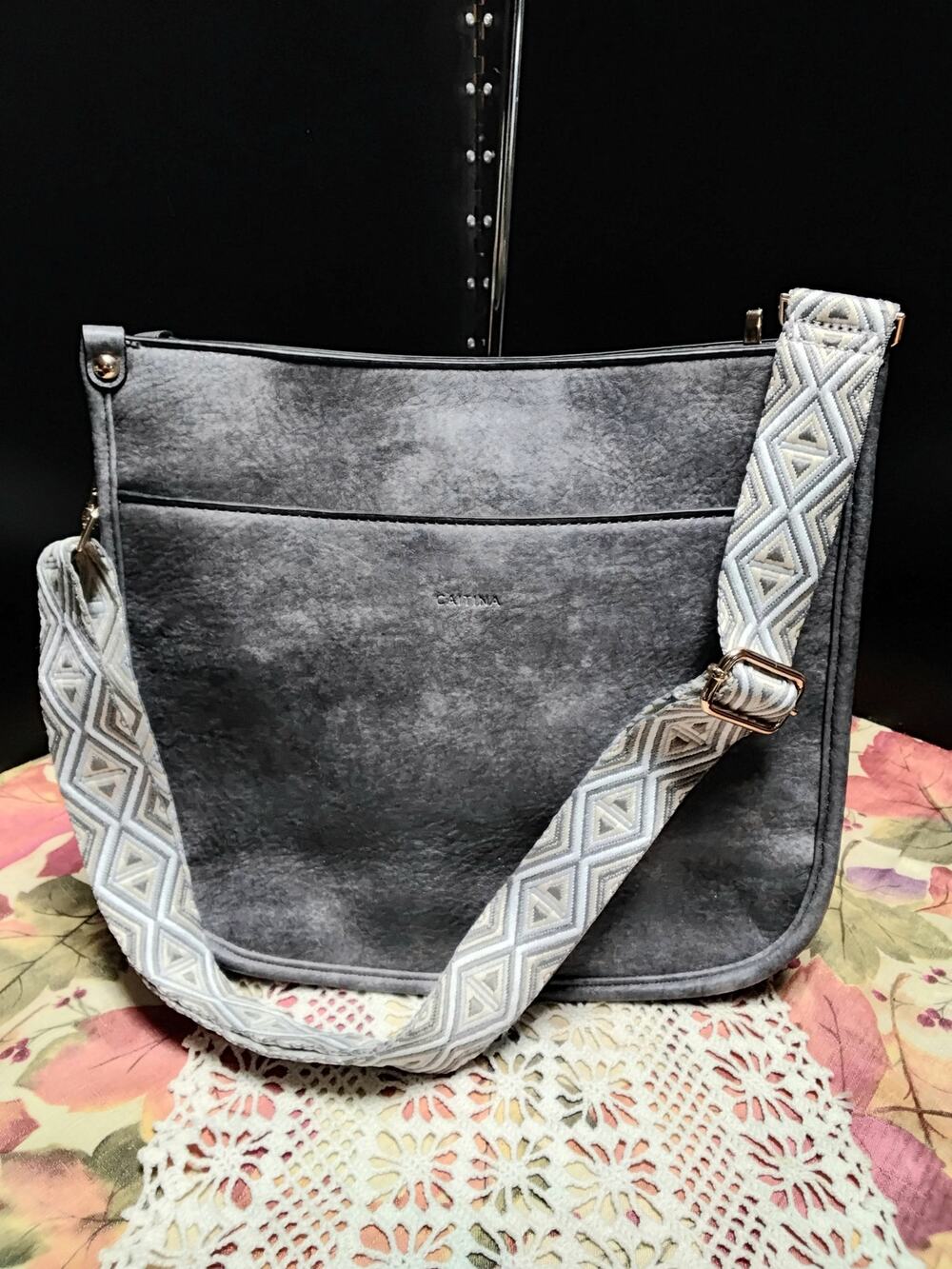 Cantina Crossbody Tote Gray Hobo Handbag wide shoulder strap